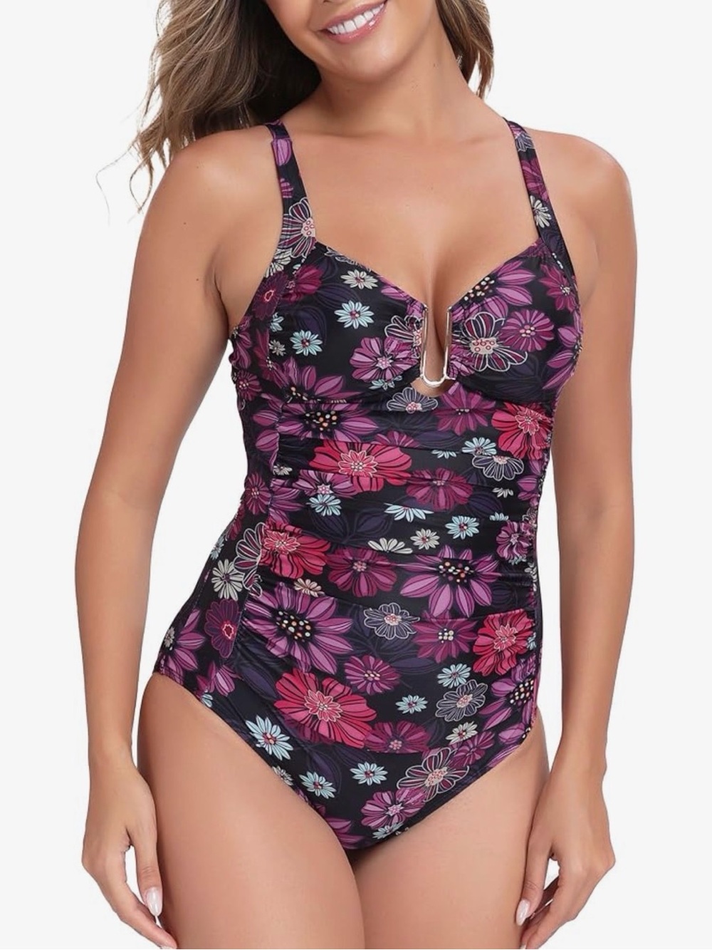 A123 Itzel Women's Ruched Twist Front One Piece Swimsuit NWT Size 16